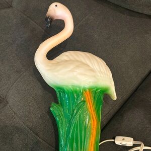 Vintage blow mold Flamingo Lamp with Green Base